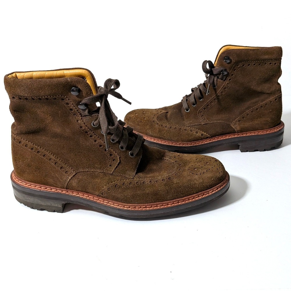 Magnanni Brown Suede Wingtip Brogue Lug Sole Heritage Boots 41.5 EU 8.5 US